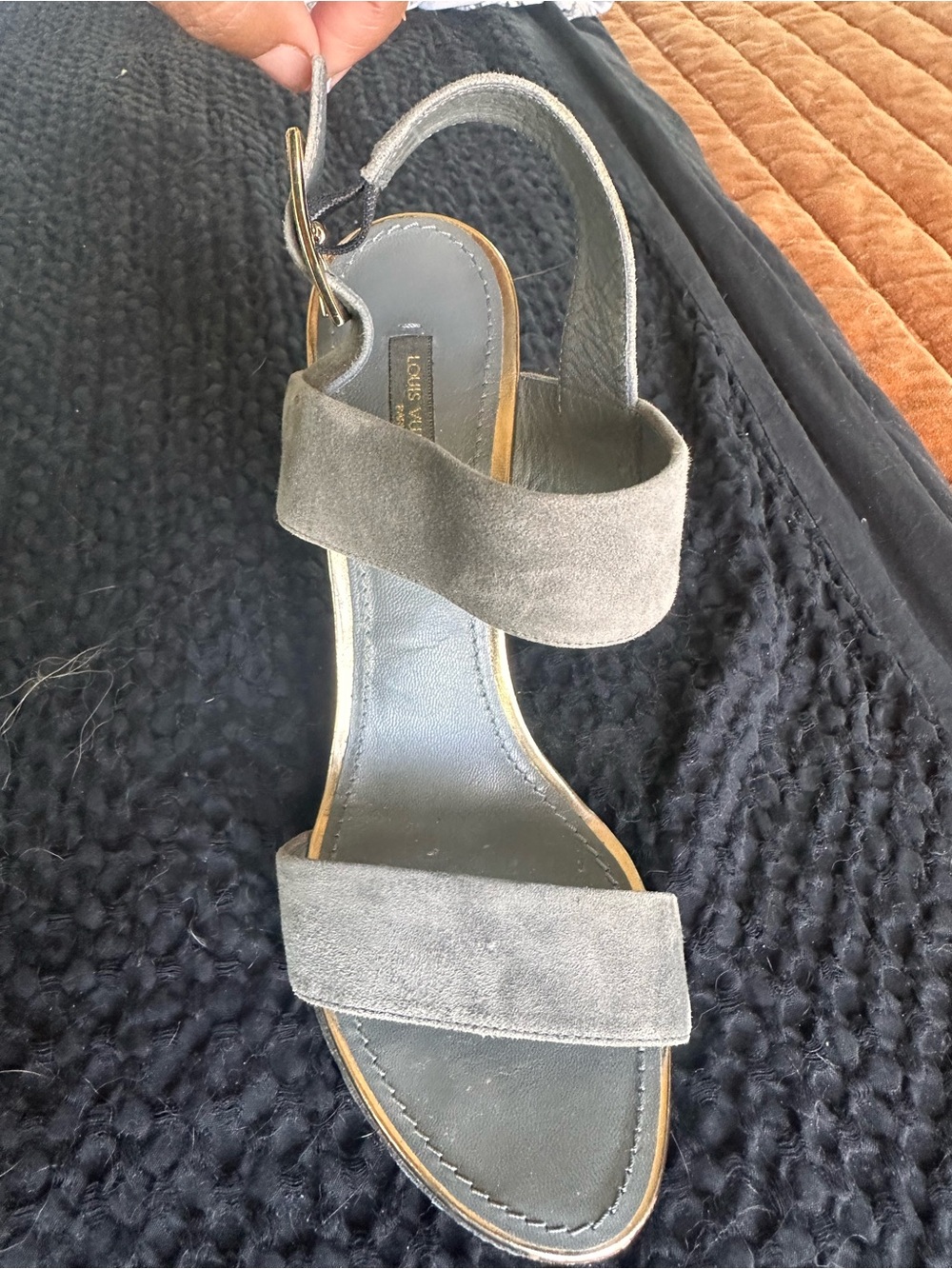 Louis Vuitton Gray Suede Strappy Heeled Sandals - Picture 5 of 6